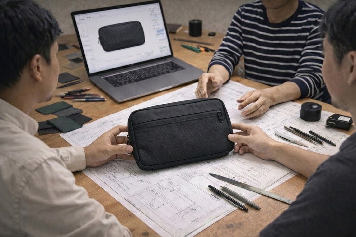 商品を囲んで打ち合わせ・検討している様子